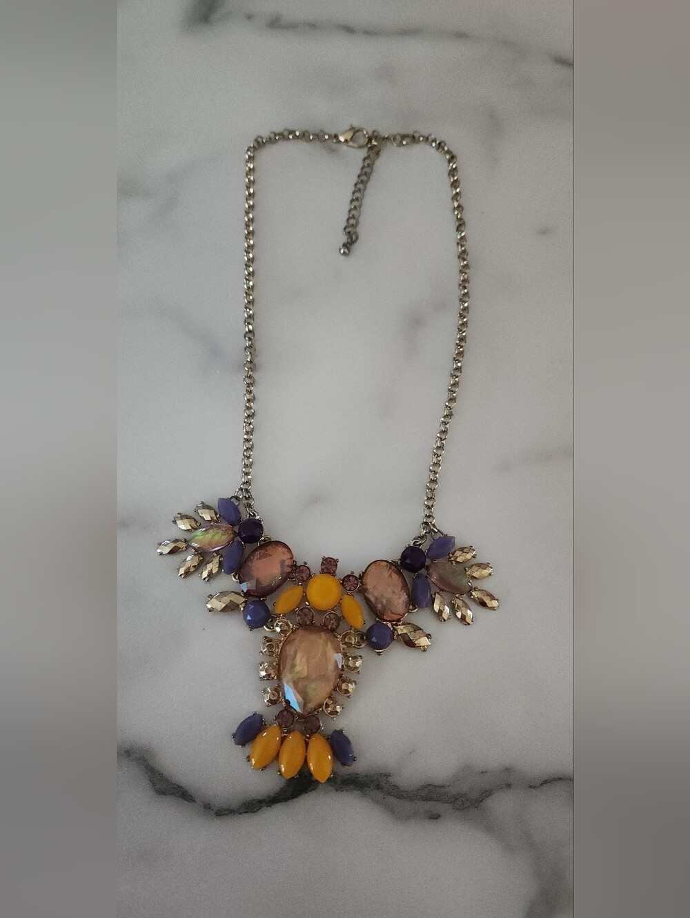 Statement Purple & Yellow Gem Bib Necklace - Unbranded